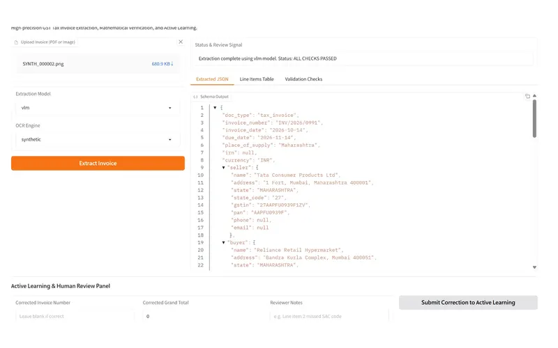 Screenshot of Chalaniq, invoice understanding model & mlops pipeline (in progress), built by Anshuman Verma
