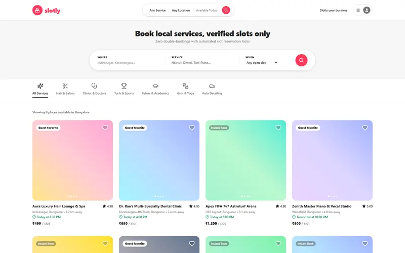 Screenshot of Slotly, multi-vendor appointment marketplace, built by Anshuman Verma